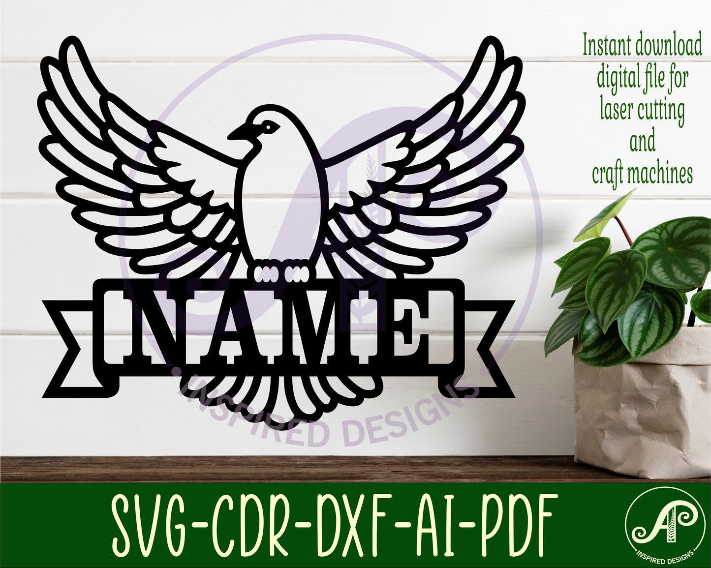 Dove design shape name sign SVG / DXF / AI / PDF / CDR