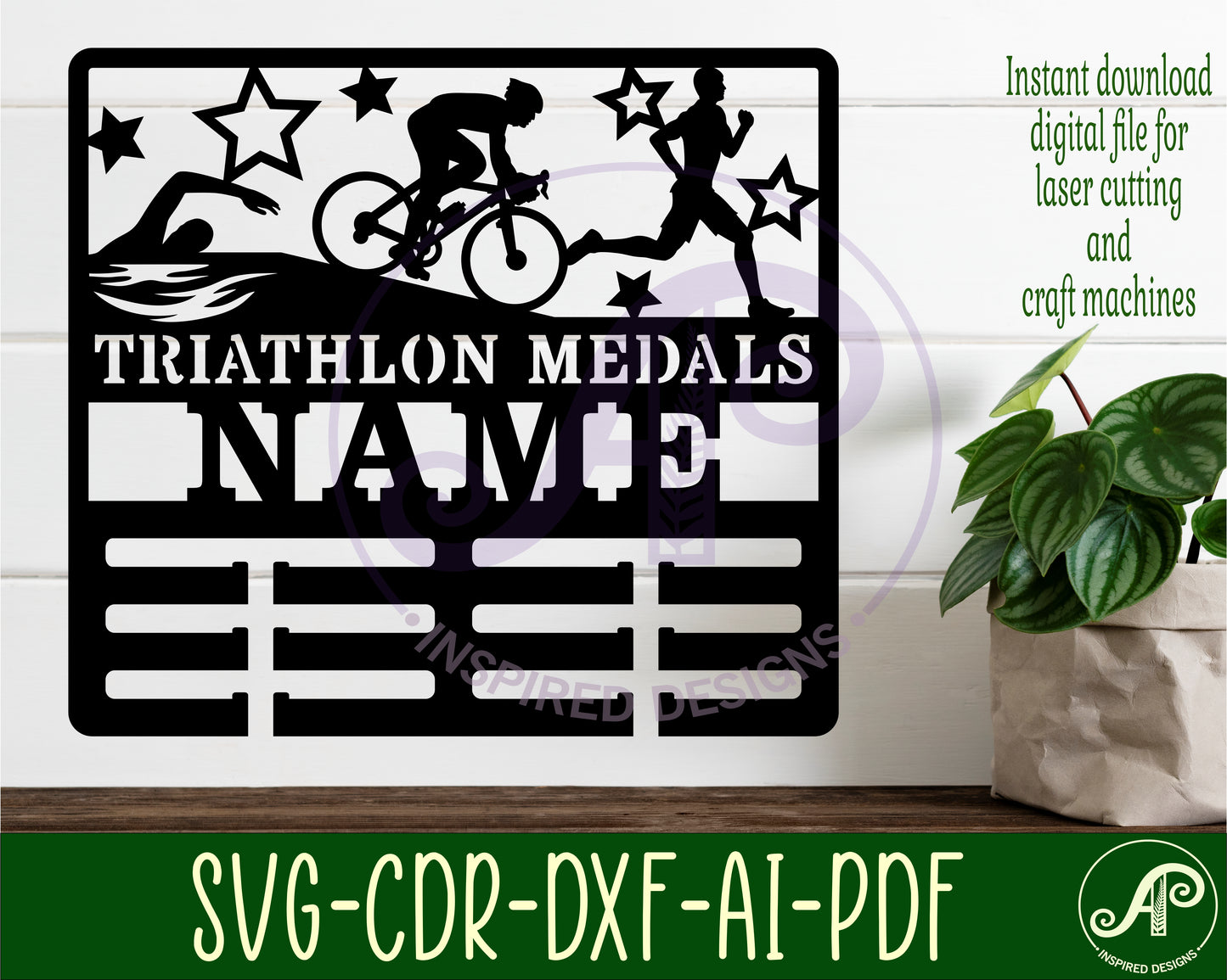 Triathlon male medal holder sign. SVG / DXF / AI / PDF / CDR