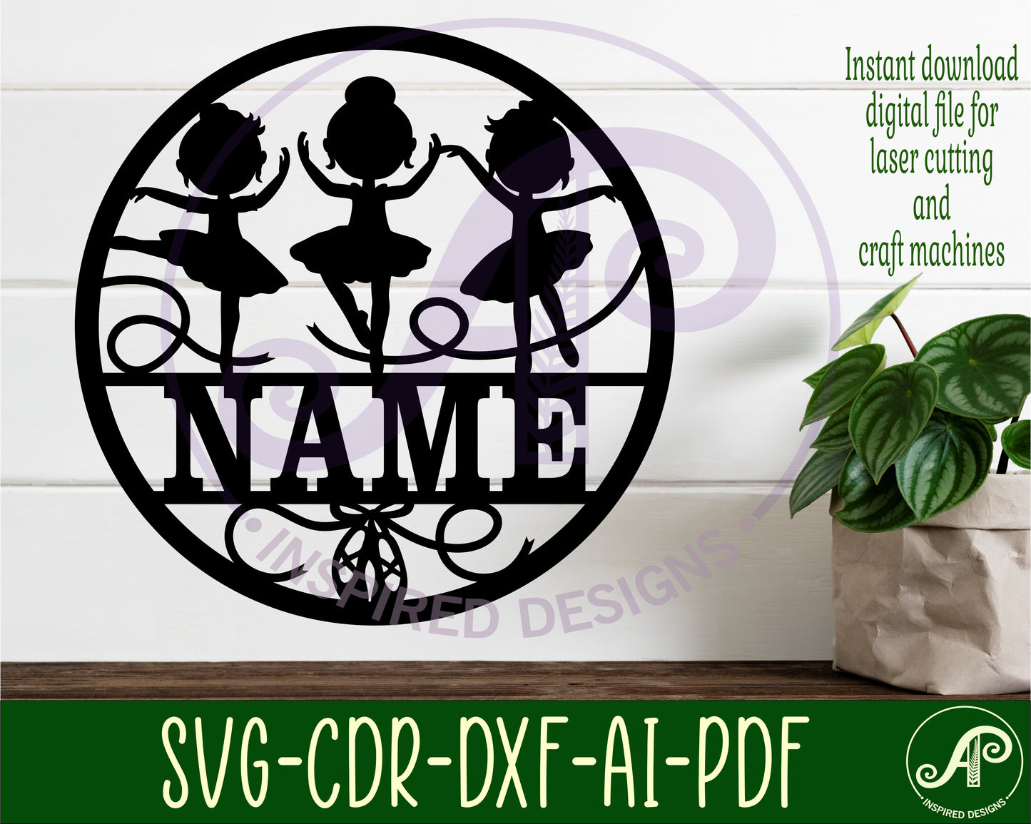 Little girl ballerinas name wall sign. SVG / DXF / AI / PDF / CDR