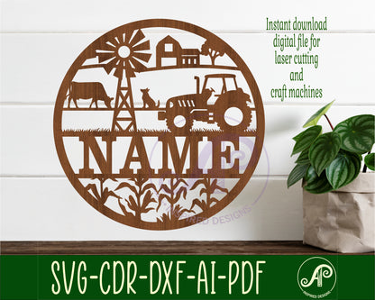 Farm scene name wall sign. SVG / DXF / AI / PDF / CDR