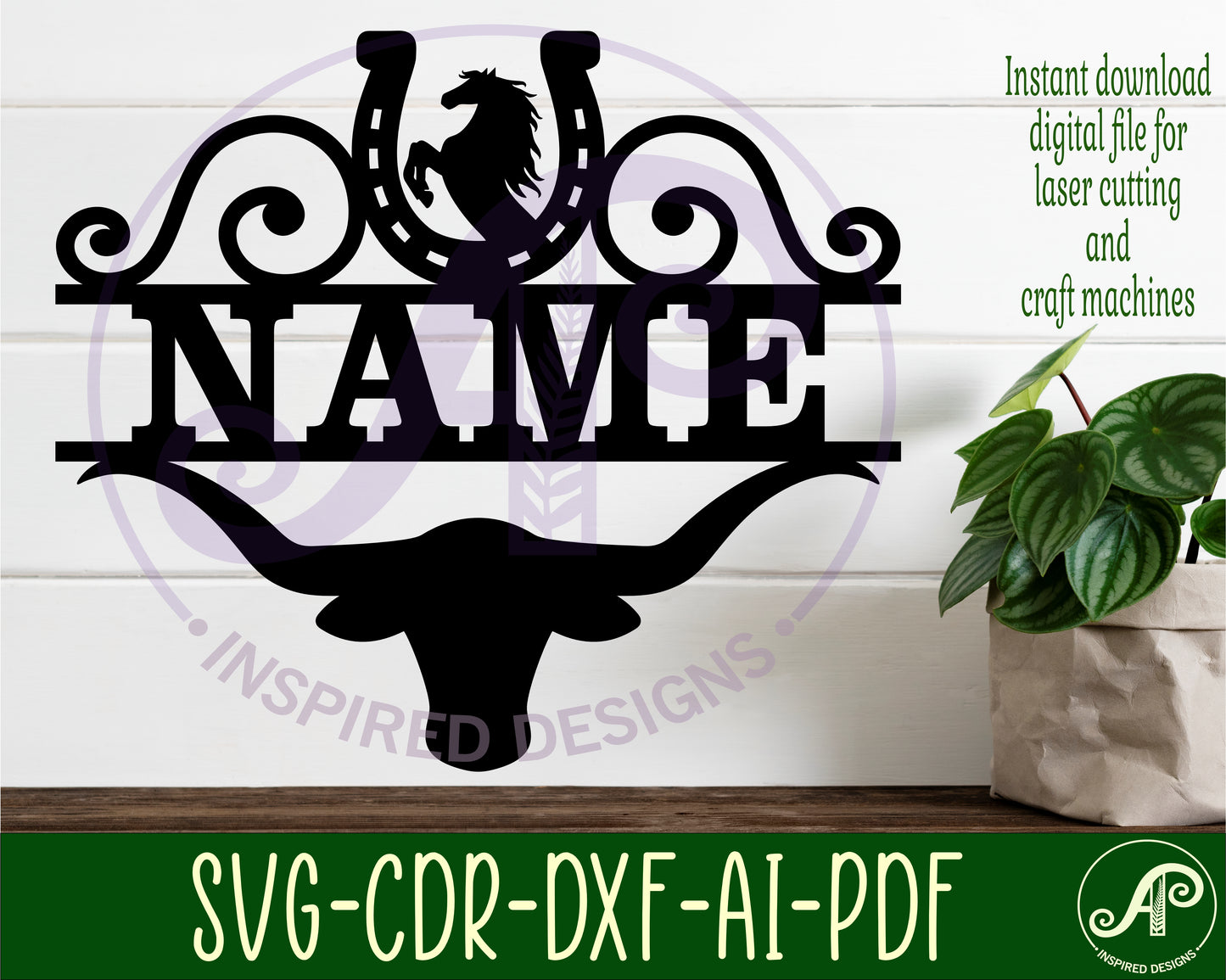 long horn cowboy rodeo design shape name sign SVG / DXF / AI / PDF / CDR