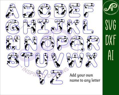 Dinosaur letter tag designs SVG / DXF / AI