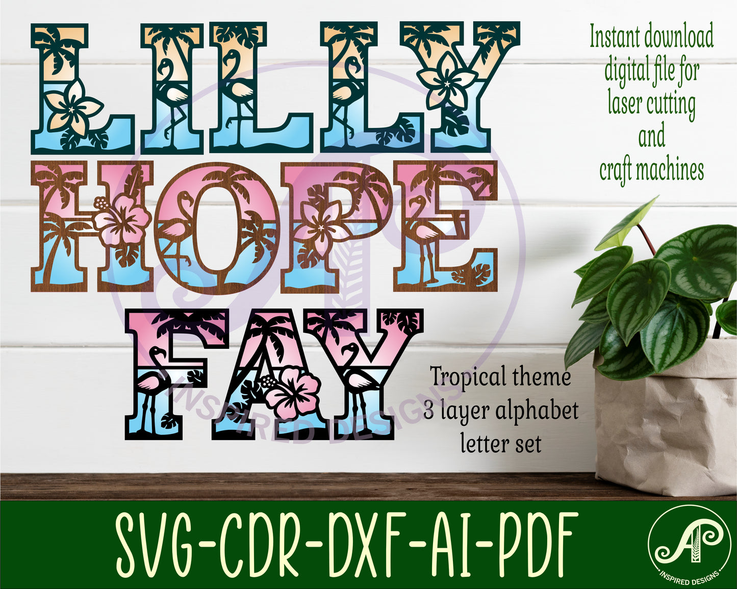 Tropical / Flamingo alphabet layered letter set. 90 letter options