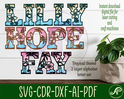 Tropical / Flamingo alphabet layered letter set. 90 letter options