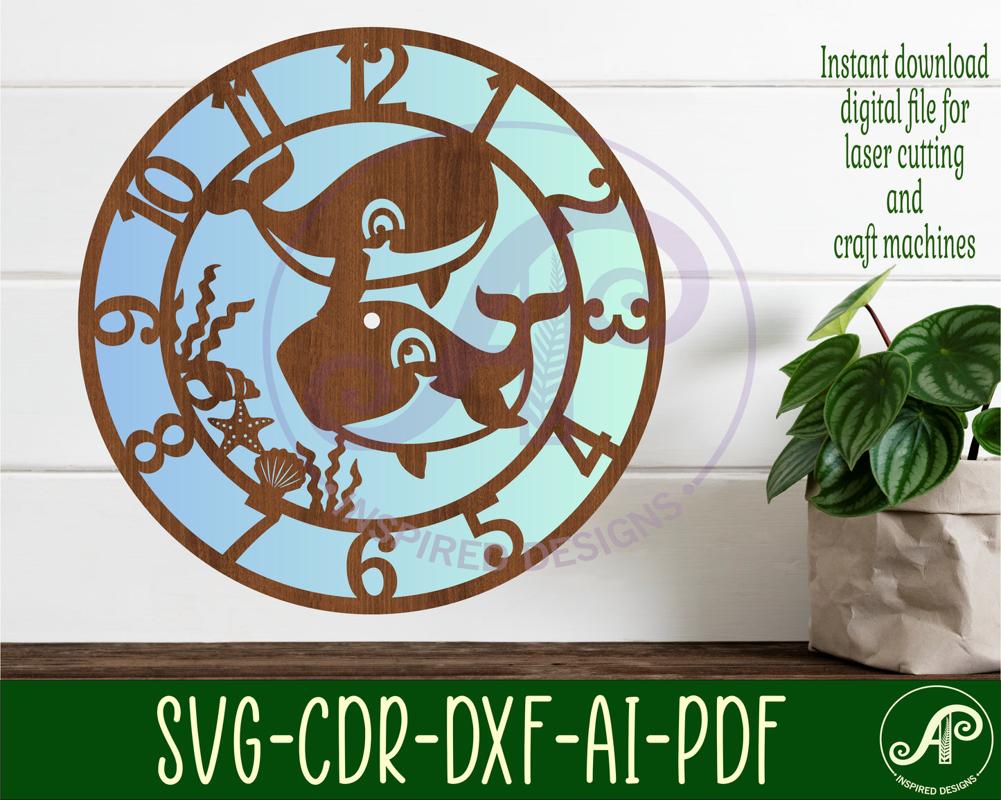 Cute Whale clock template design