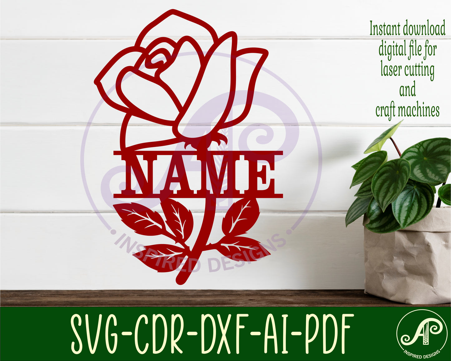 Rose flower shape name sign SVG / DXF / AI / PDF / CDR