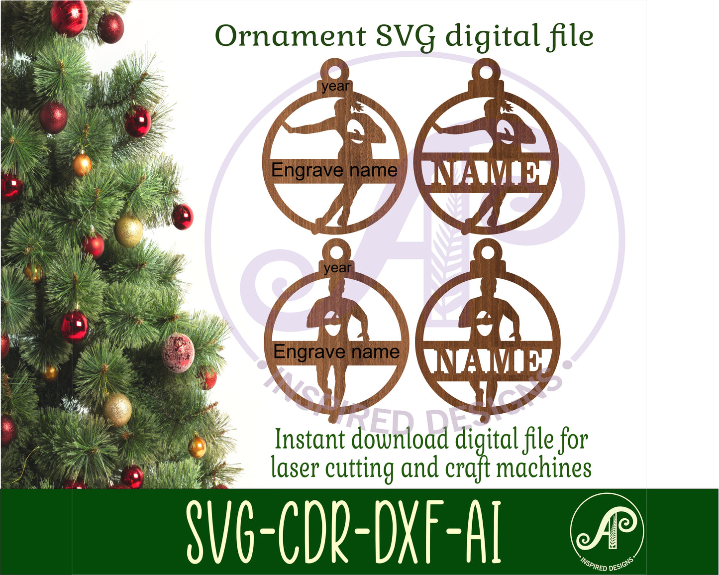 Rugby player Christmas Ornament SVG laser cut files