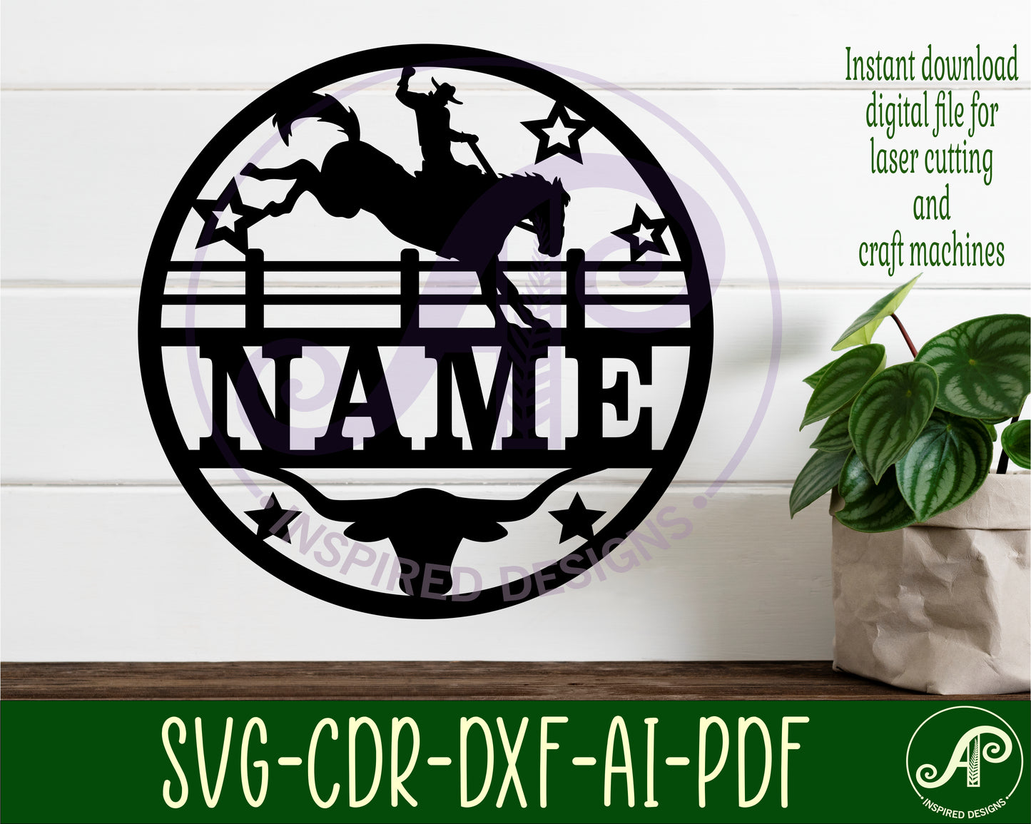 Rodeo with horse name wall sign. SVG / DXF / AI / PDF / CDR