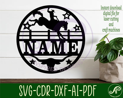 Rodeo with horse name wall sign. SVG / DXF / AI / PDF / CDR