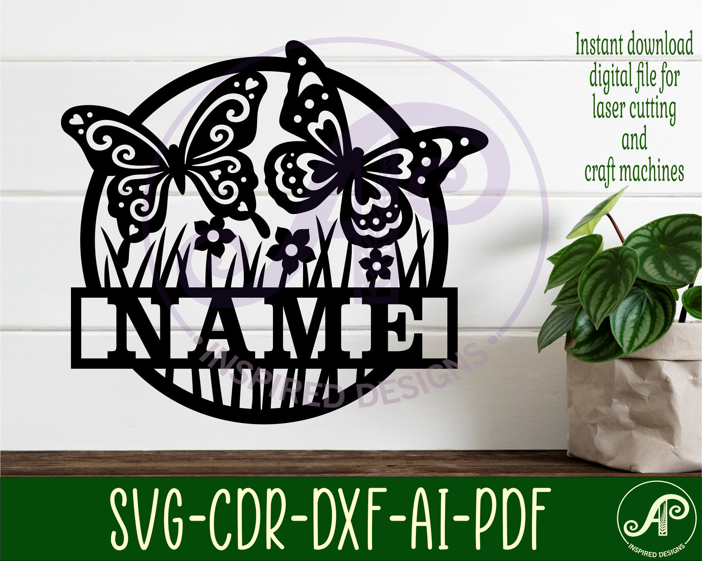 Two butterflies name wall sign. SVG / DXF / AI / PDF / CDR