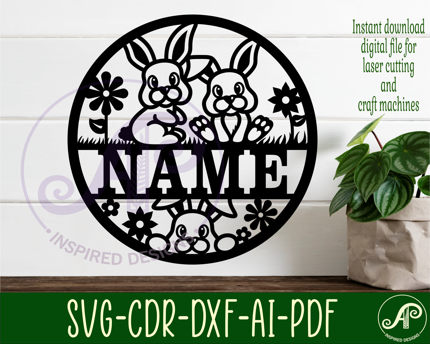 Cute bunny name wall sign. SVG / DXF / AI / PDF / CDR