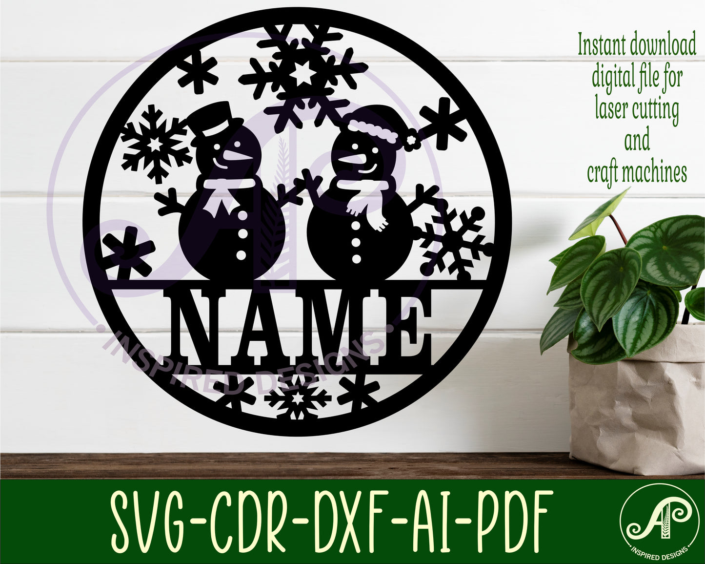 Snowmen name wall sign. SVG / DXF / AI / PDF / CDR