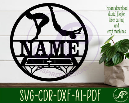 Trampoline male name wall sign. SVG / DXF / AI / PDF / CDR