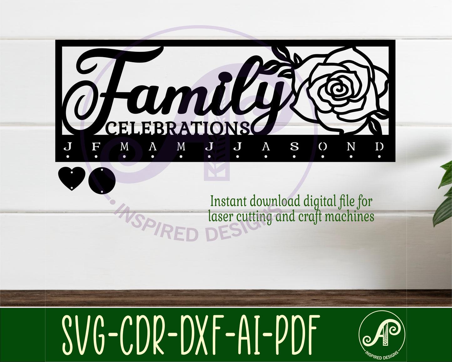 Family birthday calendar rose design  SVG / DXF / AI / PDF / CDR