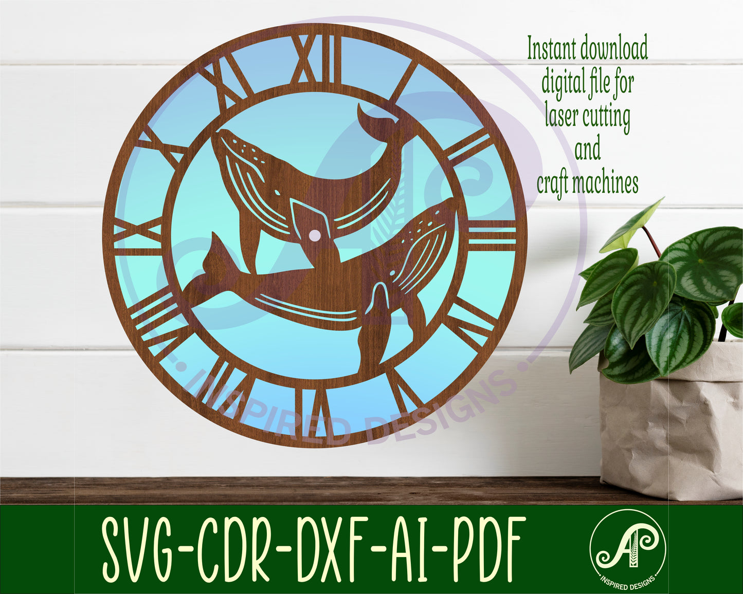 2 Whale clock template design