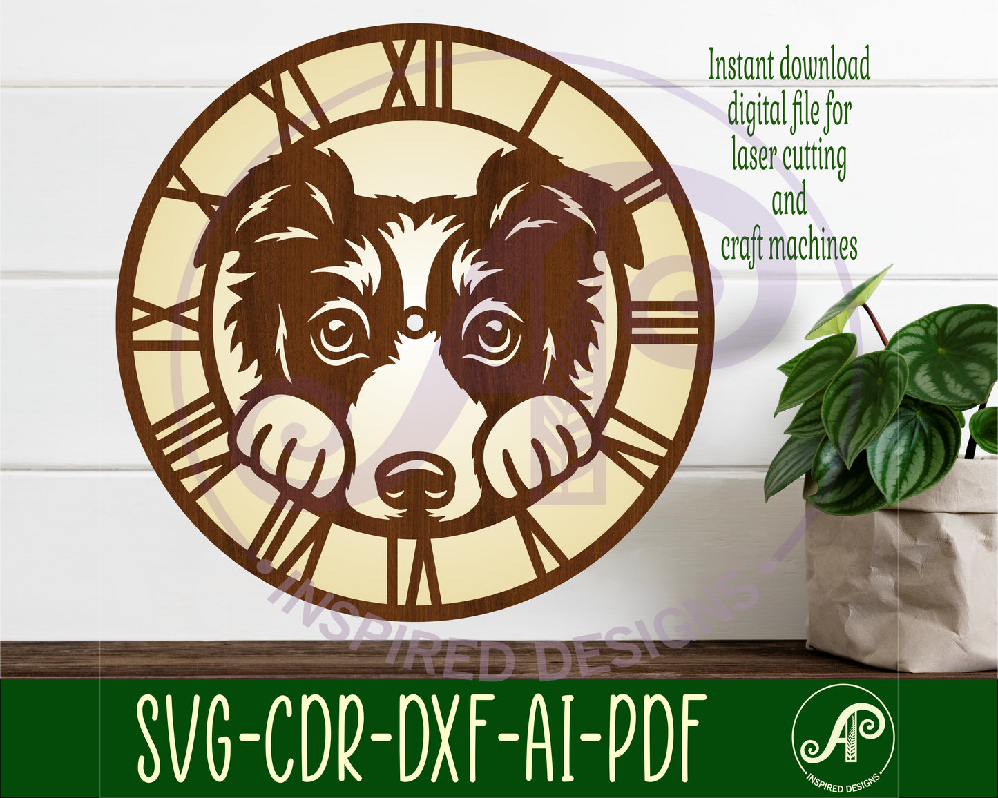 Border Collie dog wall clock template design