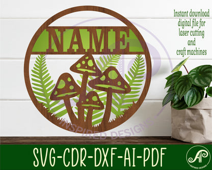 Mushroom layered name wall sign. SVG / DXF / AI / PDF / CDR