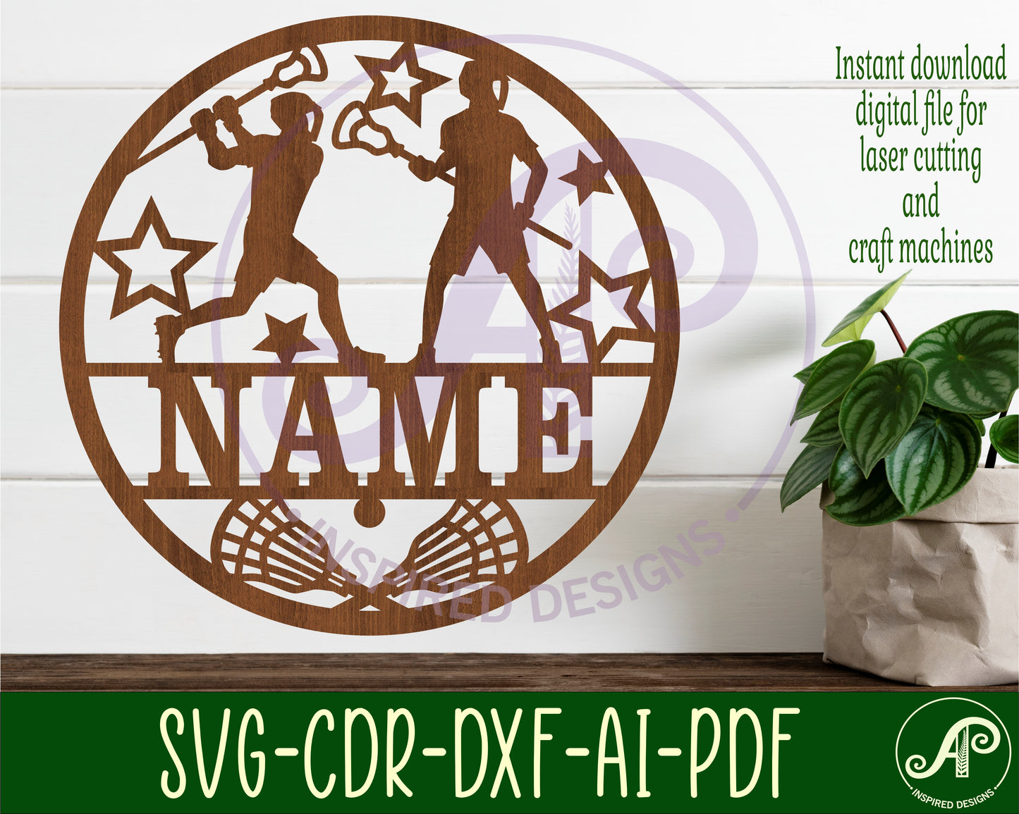 Lacrosse male name wall sign. SVG / DXF / AI / PDF / CDR