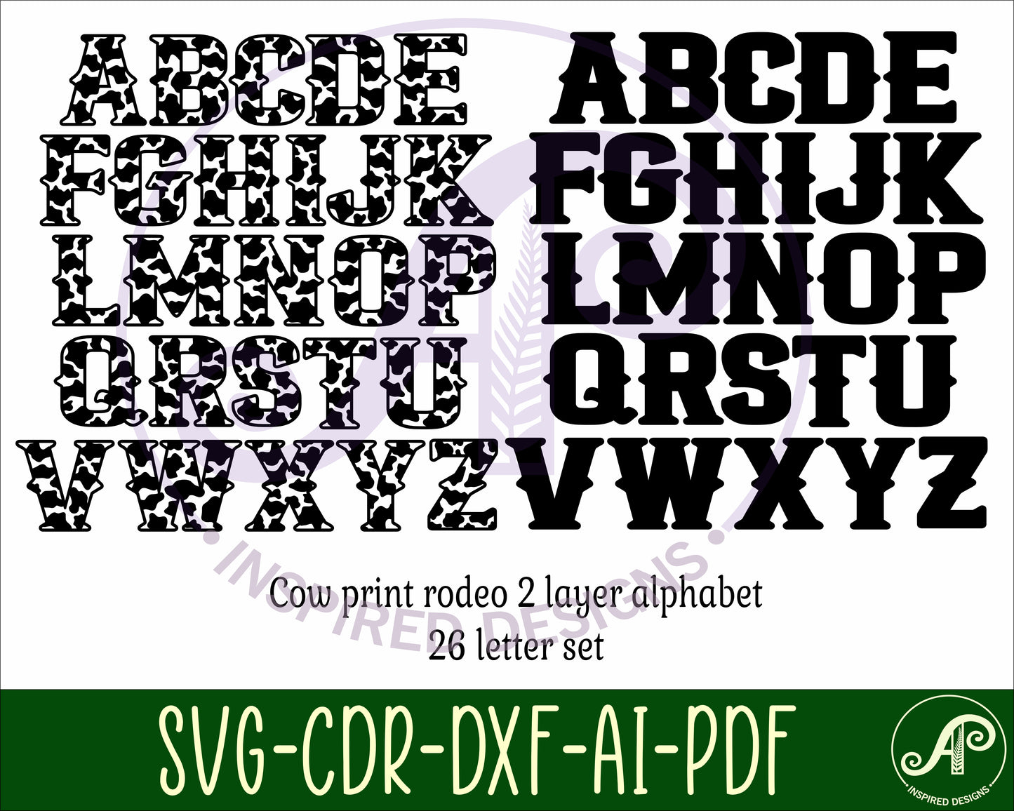 Cow print alphabet letter set. 26 letter options