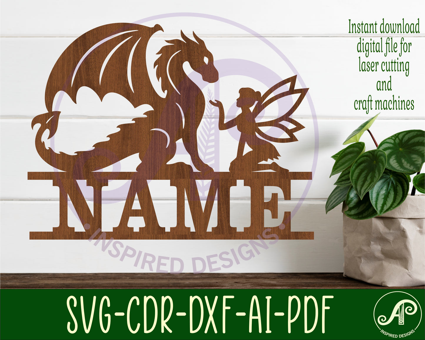 Dragon and fairy name sign SVG / DXF / AI / PDF / CDR