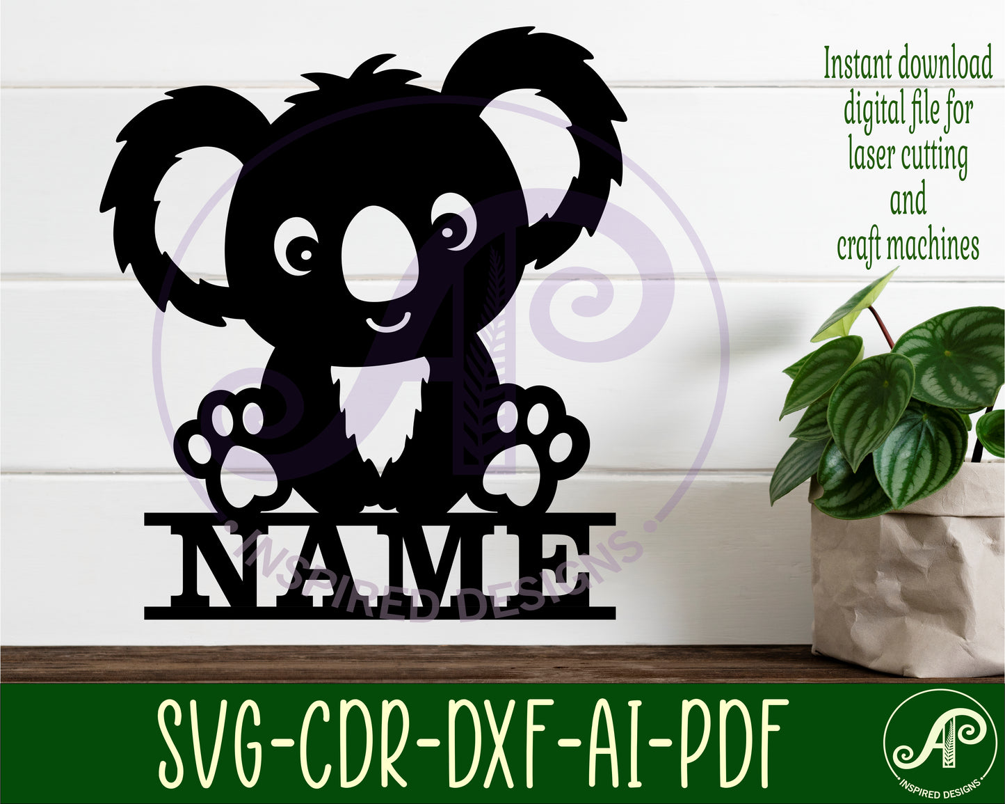 Koala shape name sign SVG / DXF / AI / PDF / CDR