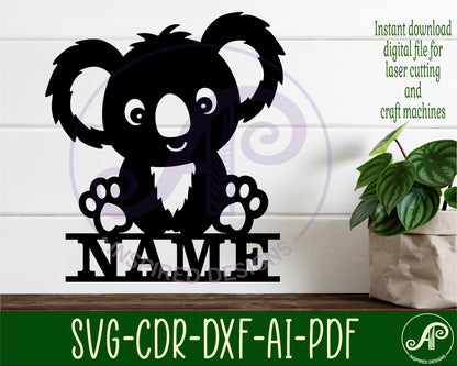 Koala shape name sign SVG / DXF / AI / PDF / CDR