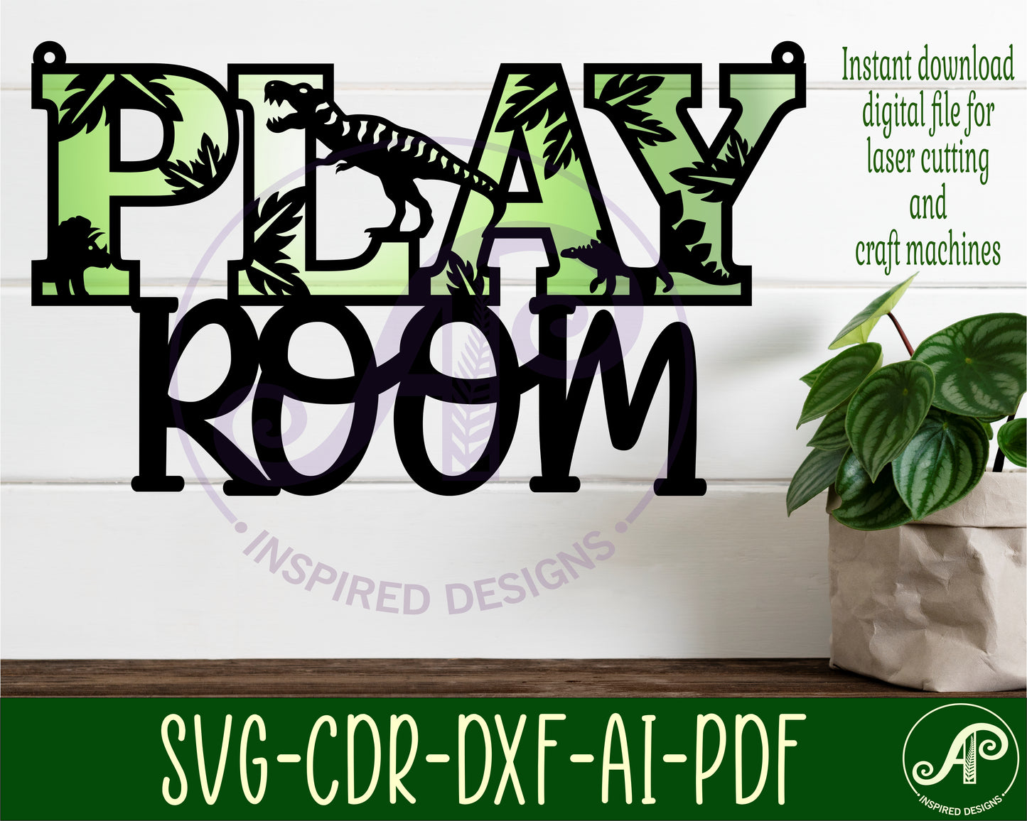 Dinosaur play room wall sign design SVG / DXF / AI / PDF / CDR