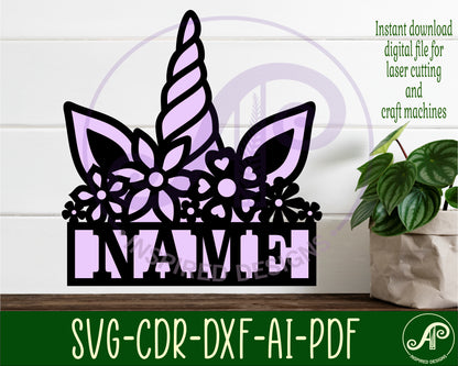 Unicorn horn shape name sign SVG / DXF / AI / PDF / CDR