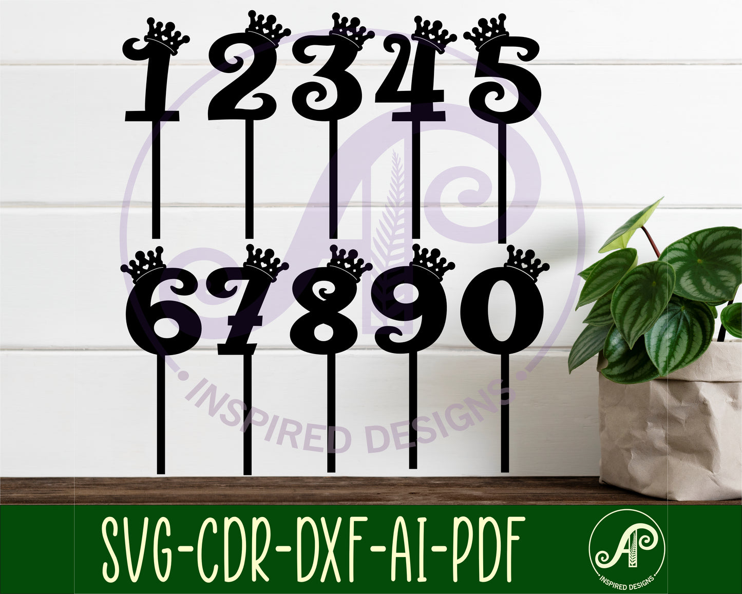 Crown number topper designs SVG / DXF / AI / PDF / CDR