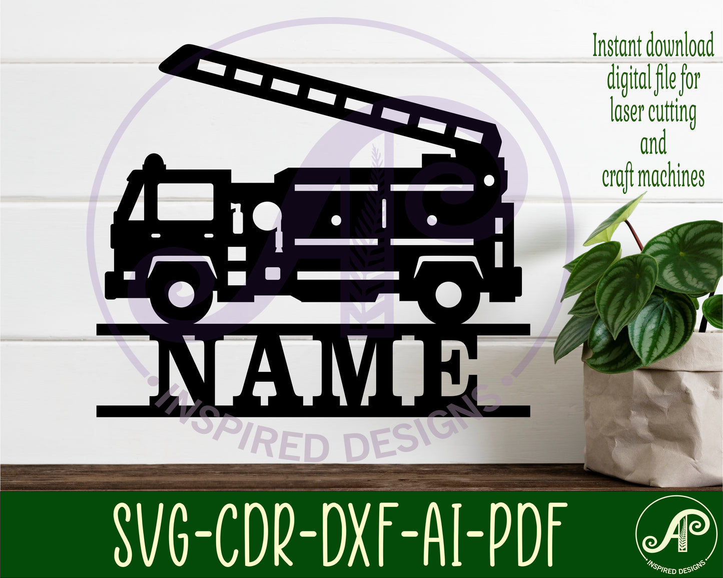 Firetruck shape name sign SVG / DXF / AI / PDF / CDR