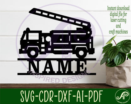 Firetruck shape name sign SVG / DXF / AI / PDF / CDR