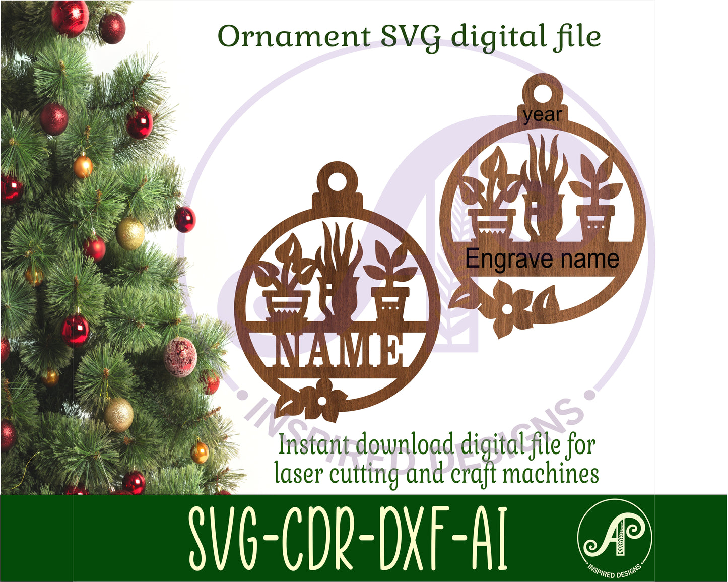 Indoor plants Christmas Ornament SVG laser cut files