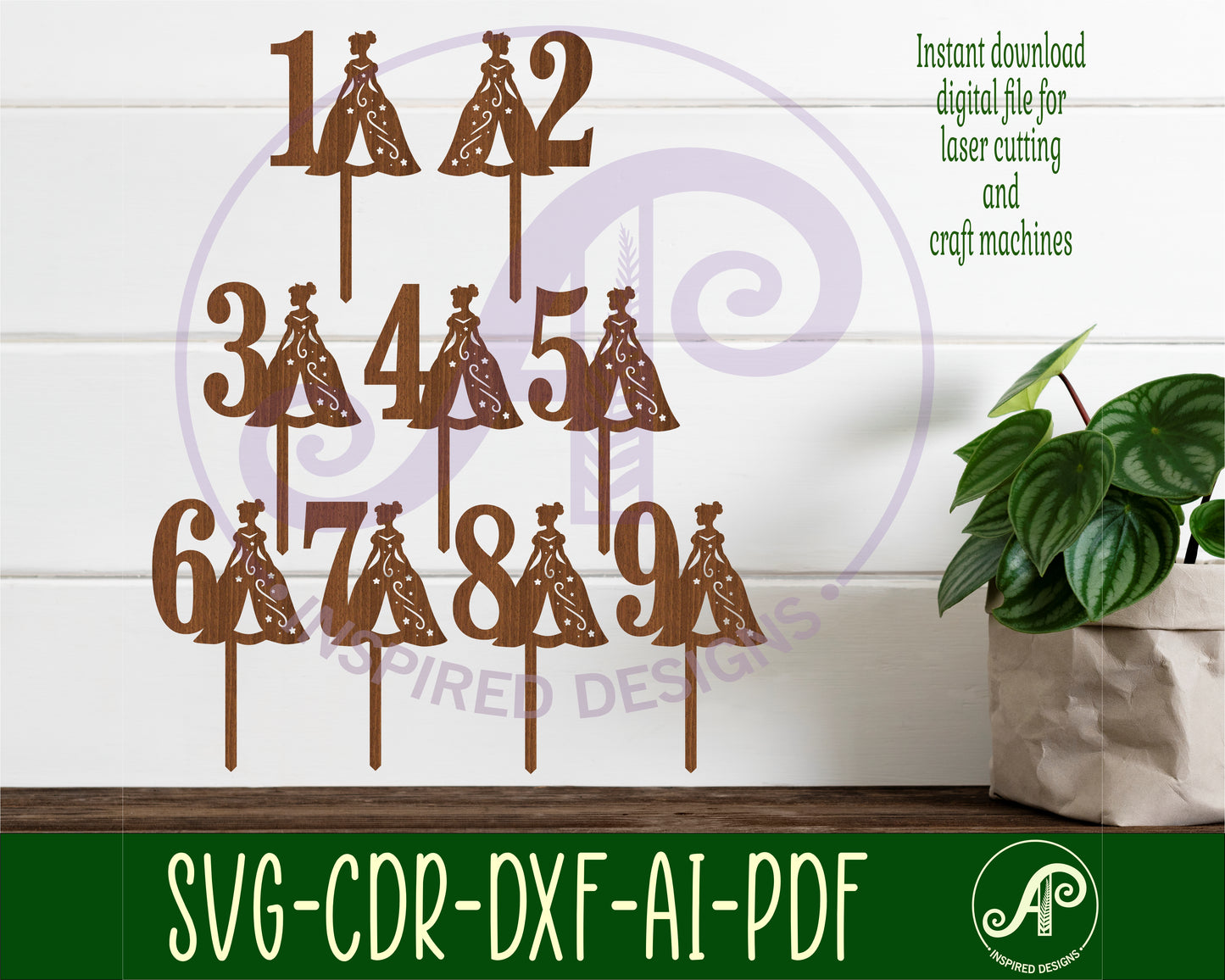 Princess number cake topper design SVG / DXF / AI / PDF / CDR