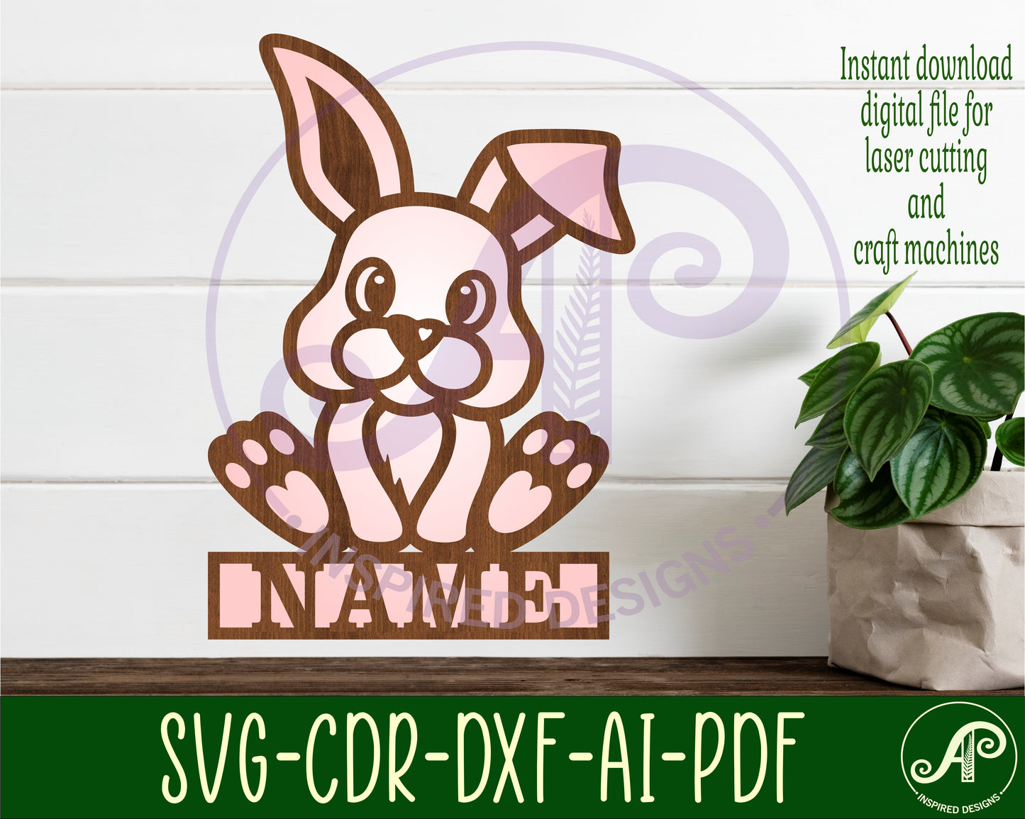 Cute bunny shape name sign SVG / DXF / AI / PDF / CDR