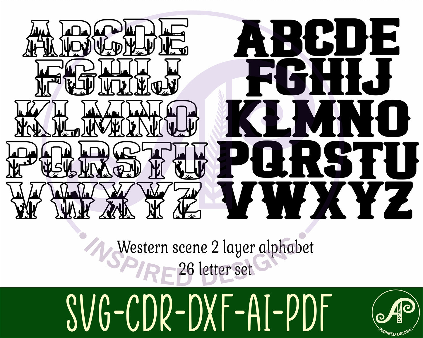 Western scene rodeo alphabet letter set. 26 letter options