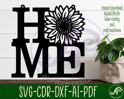 Home word with sunflower wall sign design SVG / DXF / AI / PDF / CDR