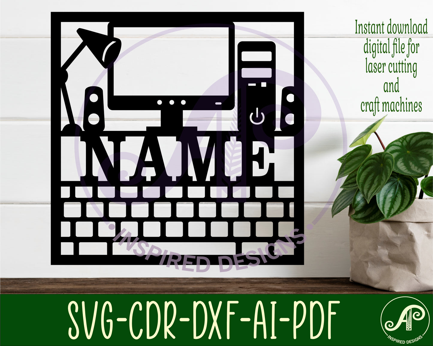 Computer square name wall sign. SVG / DXF / AI / PDF / CDR