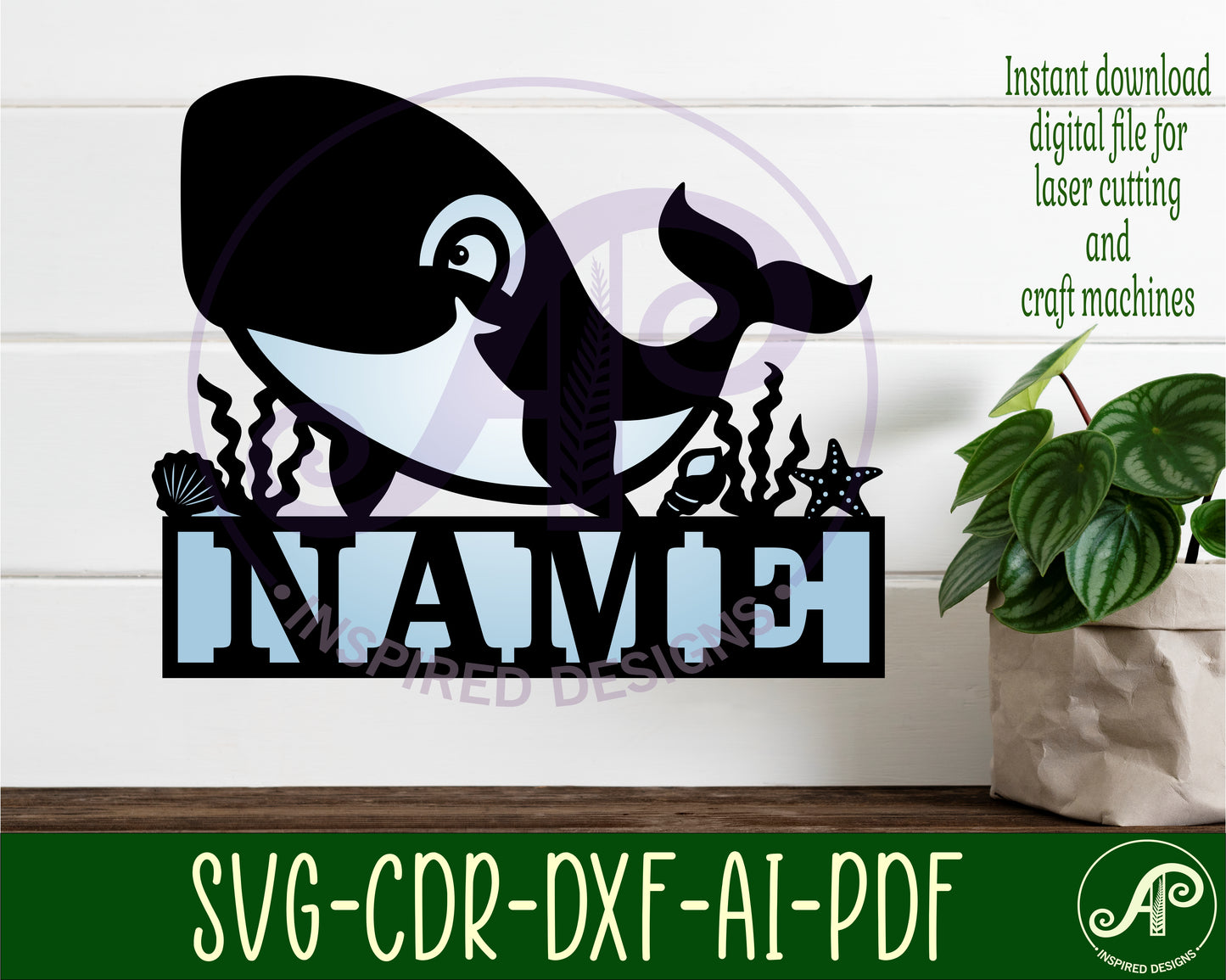 Cute Whale shape name sign SVG / DXF / AI / PDF / CDR