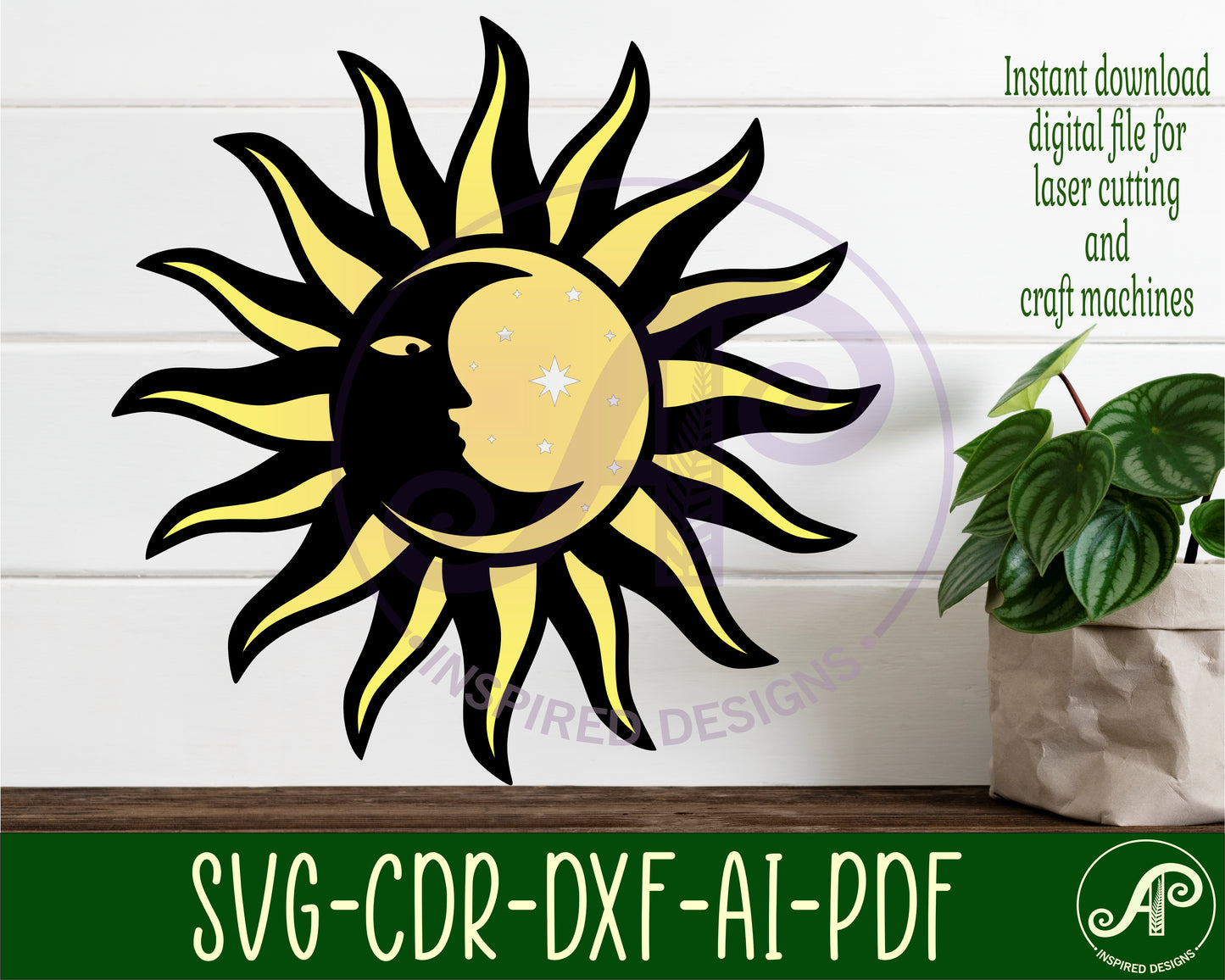 Sun and moon wall sign design SVG / DXF / AI / PDF / CDR