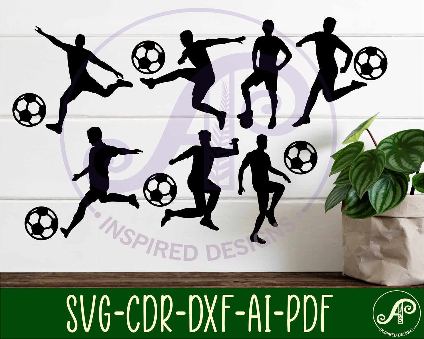 Soccer male players designs, 7 silhouette shapes