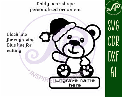 Teddy bear sitting engraved ornament design SVG / DXF / AI