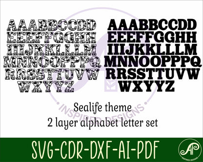 Ocean alphabet letter set. 51 letter options