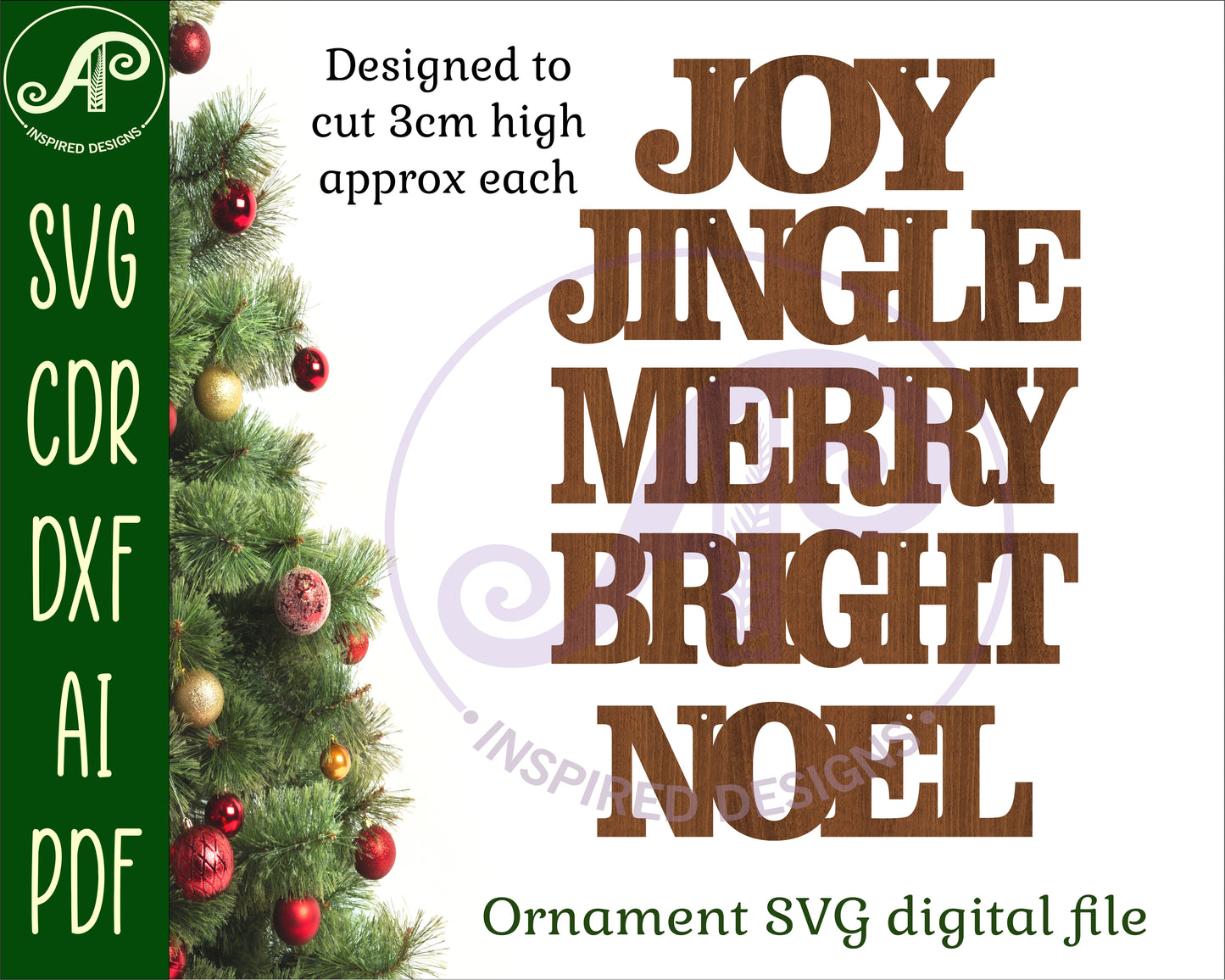 Christmas word ornament designs SVG / DXF / AI / PDF