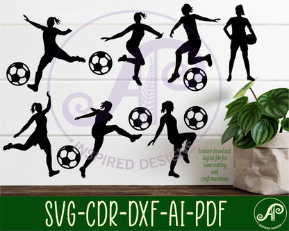 Soccer female players designs, 7 silhouette shapes