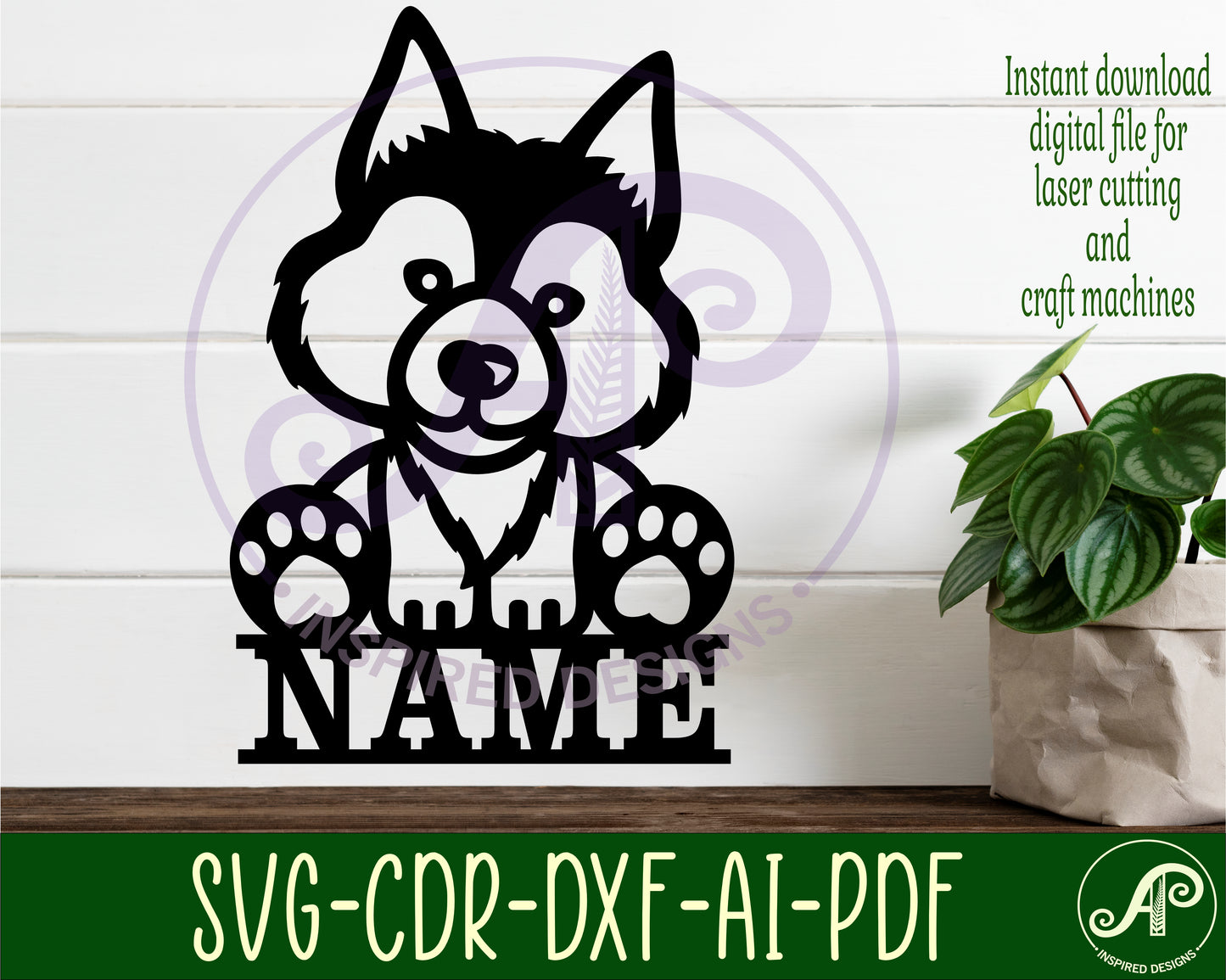 Cute Wolf shape name sign SVG / DXF / AI / PDF / CDR