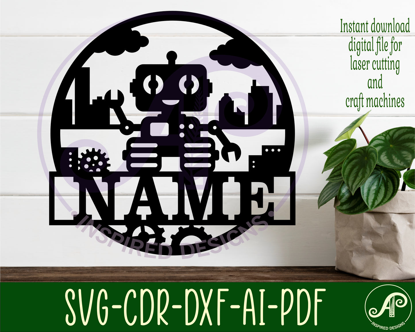 Robot name wall sign. SVG / DXF / AI / PDF / CDR