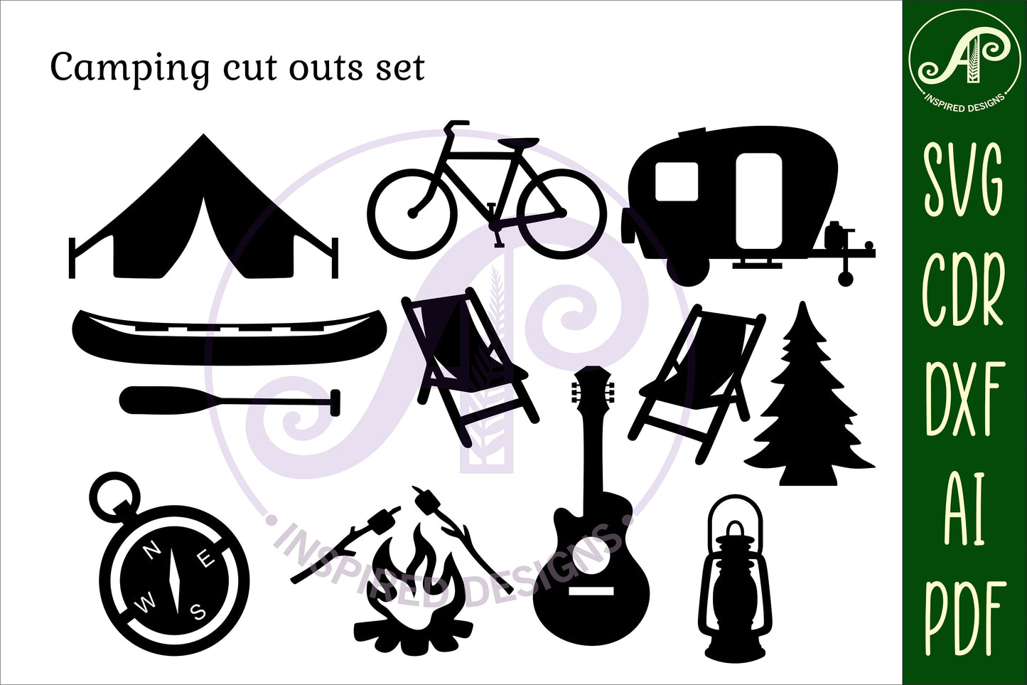 Camping designs, 18 silhouette shapes