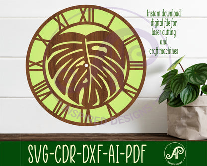 Monstera leaf wall clock template design