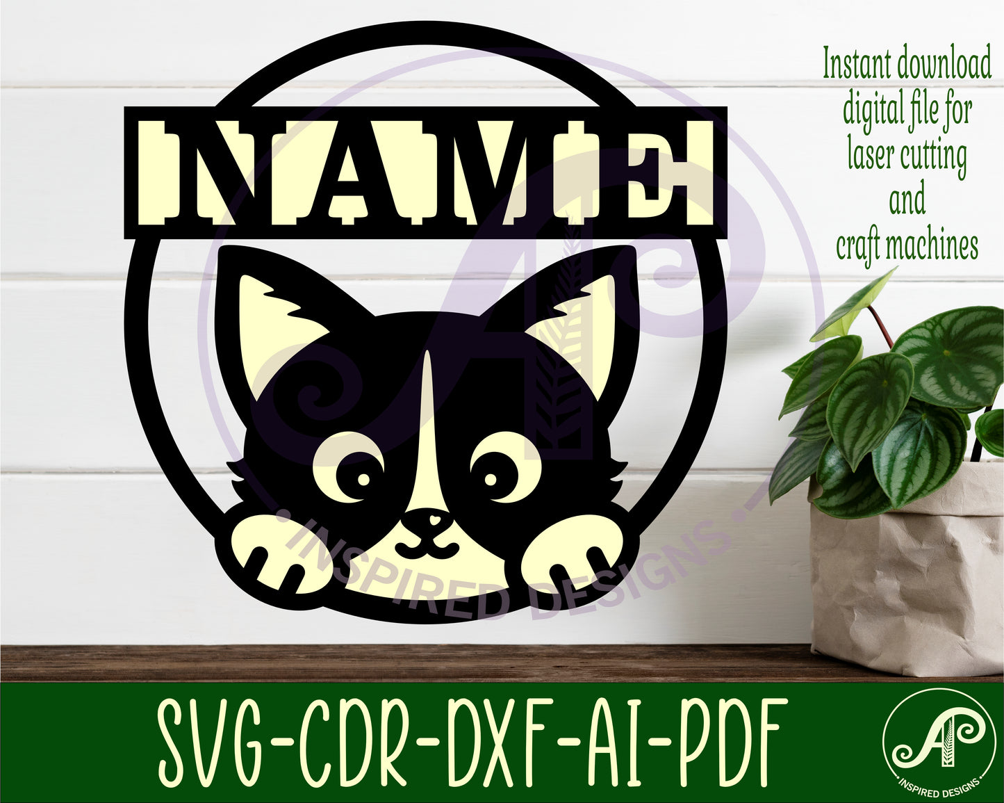 Cat name wall sign. SVG / DXF / AI / PDF / CDR