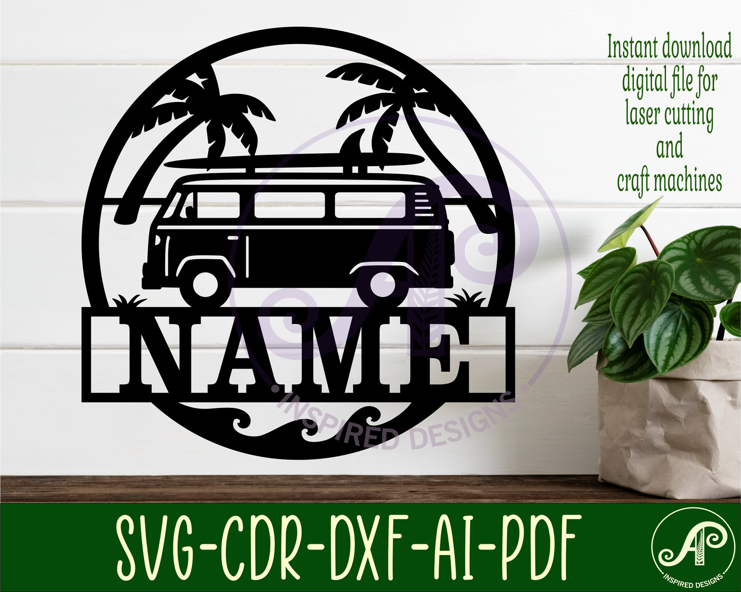 Beach van name wall sign. SVG / DXF / AI / PDF / CDR